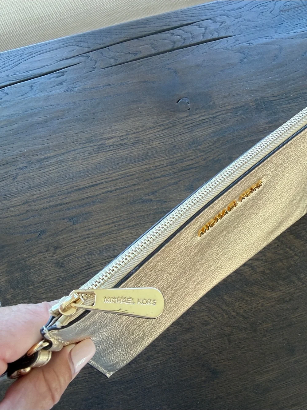 NWOT- Michael Kors Metallic Gold Wristlet Clutch